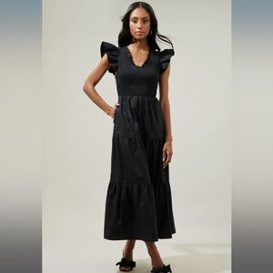 Sugar lips NWT black ruffle smocked bodice maxi dress
